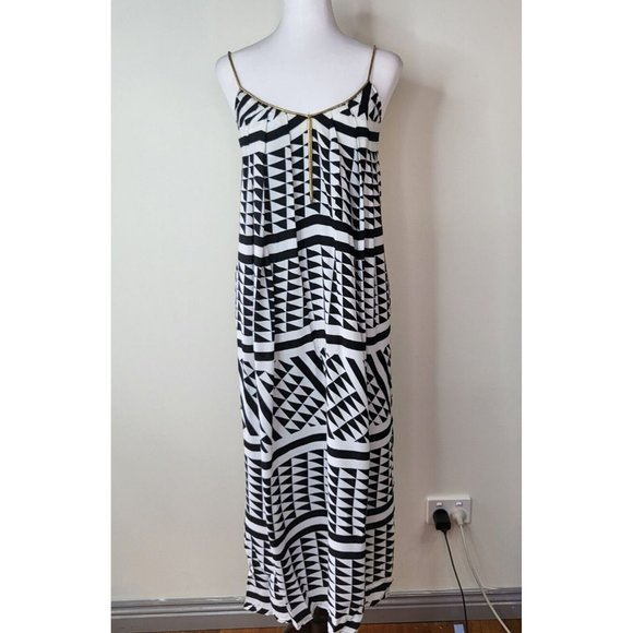 WITCHERY gold snake chain strap midi dress women's size 4 - 6 black white splits - Picture 8 of 12